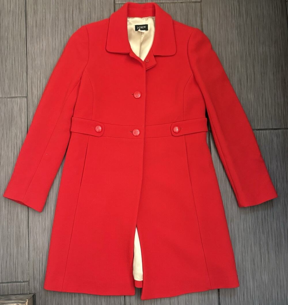 J Crew Lady Day Top Coat Wool Blend Double Cloth Women’s Size 8 Vibrant Red